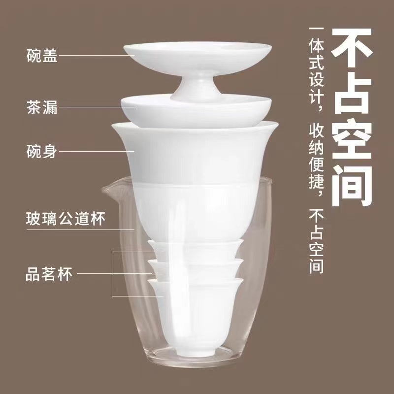 Set de Dégustation Complet pour Thé "Gaiwan Baroudeur" - Sacoche Antichoc, Gai Wan en Céramique, Tasses et Jarre en Verre - Lemeilleurthedechine