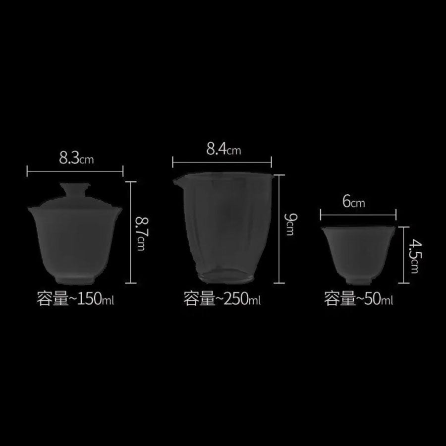 Complete Tasting Set for "Gaiwan Baroudeur" Tea - Shockproof Bag, Gai Wan (Zhong) in Ceramic, Cups and Glass Jar