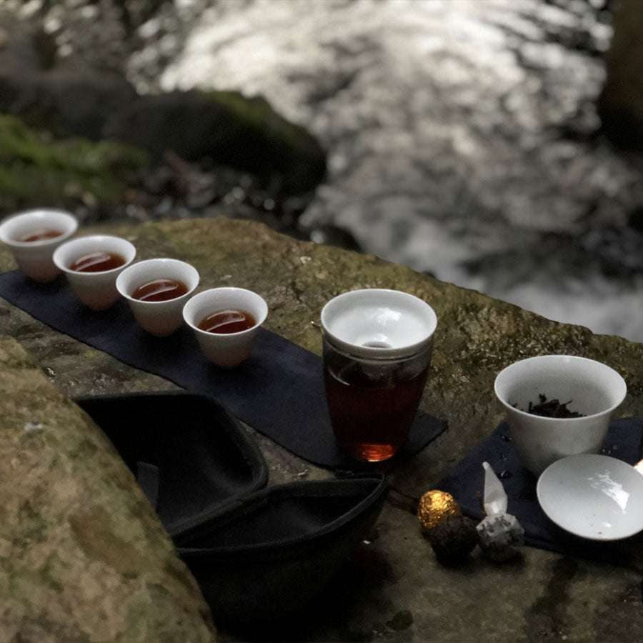 Complete Tasting Set for "Gaiwan Baroudeur" Tea - Shockproof Bag, Gai Wan (Zhong) in Ceramic, Cups and Glass Jar